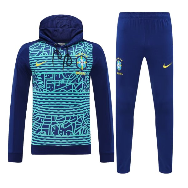 Brazil Hooded Long Sleeved Blue 1:1 Training suit 24/25