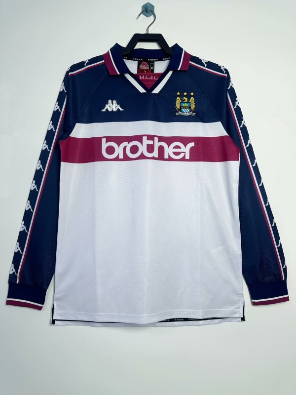 Manchester City Away Long Sleeve Fans Retro 1:1 Quality Soccer Jersey 1997/1998