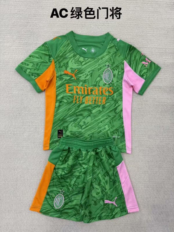 AC Milan Goalkeeper Green Kids 1:1 Quality Soccer Jersey 25/26