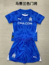 24/25 Marseille Goalkeeper Blue Kids Kits 1:1 Quality Soccer Jersey