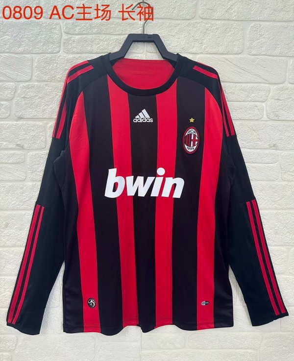 AC Milan Long Sleeve Home Fans 1:1 Retro Soccer Jersey 2008/2009