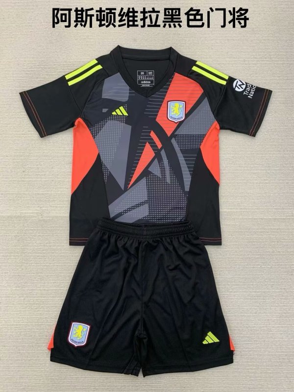 Aston Villa Goalkeeper Black Kids Kits 1:1 Quality Soccer Jersey 24/25