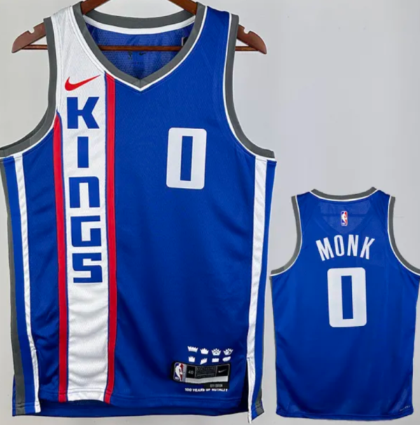 Kings MONK #0 Blue City Edition 1:1 Quality NBA Jersey热压 2024