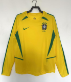 Brazil Home Long Sleeve Fans Retro  1:1 Quality  Soccer Jersey 2002