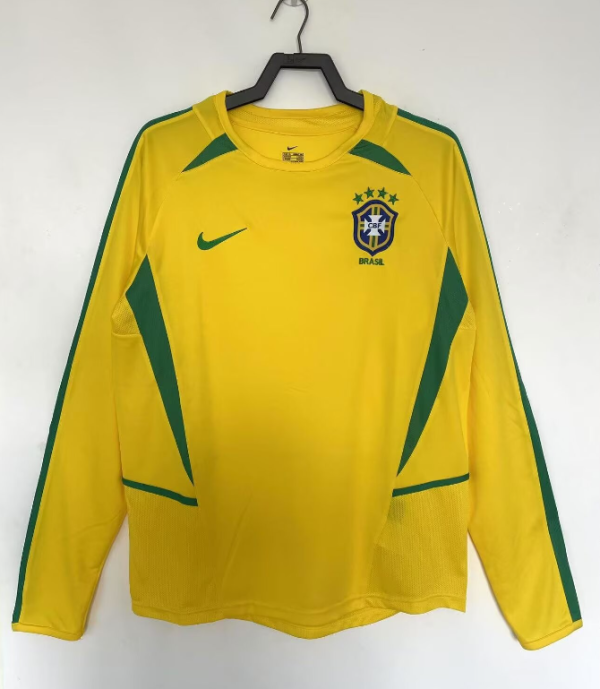 Brazil Home Long Sleeve Fans Retro 1:1 Quality Soccer Jersey 2002