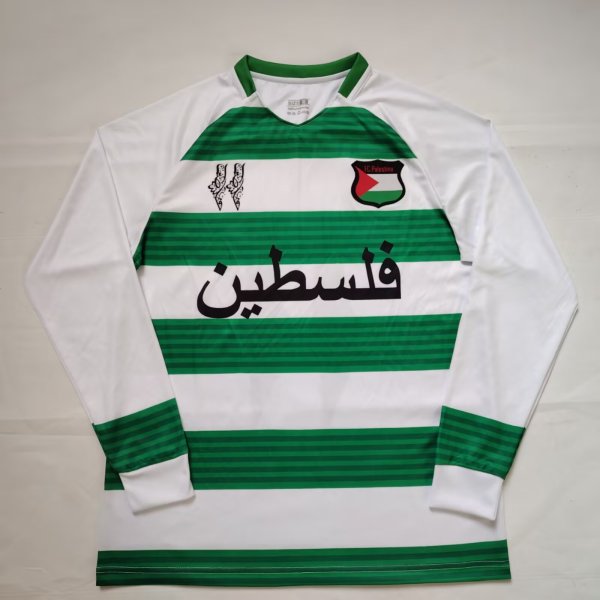 Palestine Green And White Stripes Fans Long sleeve 1:1 Quality Soccer Jersey 24/25