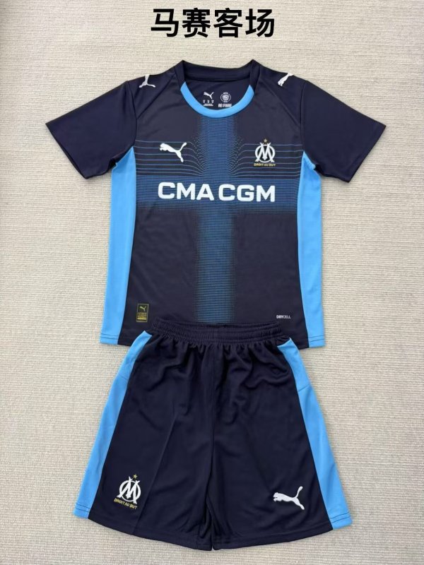Marseille Away Kids Kits 1:1 Quality Soccer Jersey 25/26