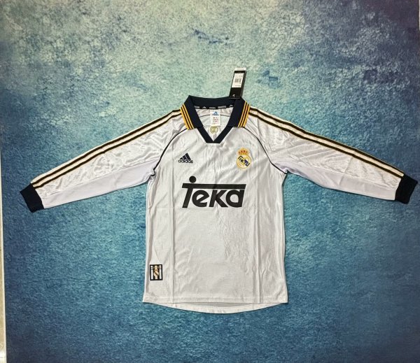 Real Madrid Home Long Sleeve 1:1 Quality Retro Soccer Jersey 1998/2000