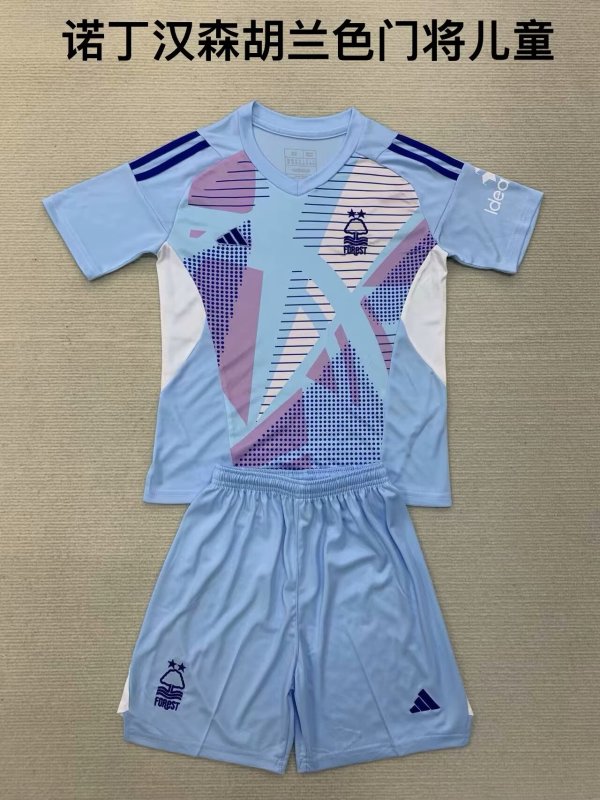Nottingham Forest  Goalkeeper Lake Blue Kids Kits 1:1 Quality Soccer Jersey 24/25