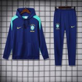 Brazil Hooded Long Sleeved Blue 1:1 Training suit 24/25