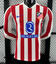 Atlético de Madrid Home Long Sleeve Player 1:1 Quality Soccer Jersey 25/26
