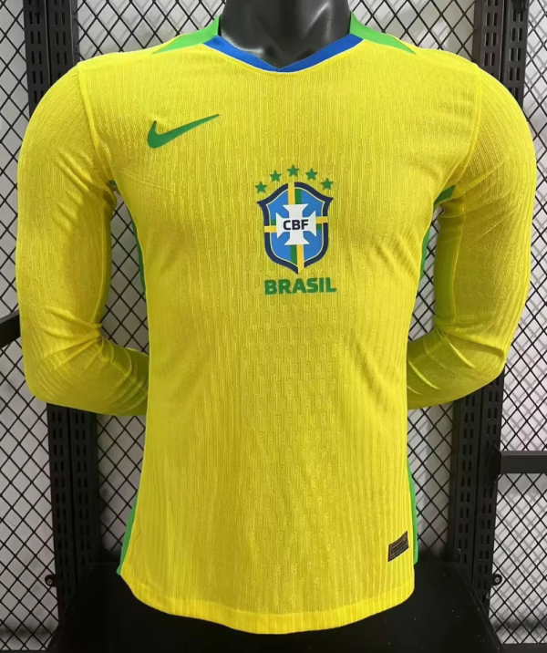 Brazil Home Long Sleeve Player  1:1 Quality Soccer Jersey 25/26