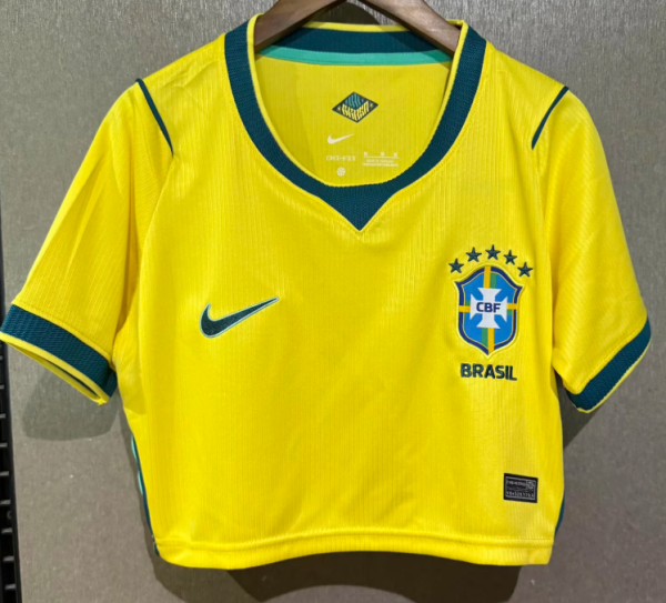 Brazil Home Women Crop Fans 1:1 Quality Soccer Jersey 26/27（2026）