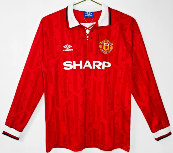 Manchester United Home Long Sleeve Retro Fans 1:1Quality Soccer Jersey 1992/1994