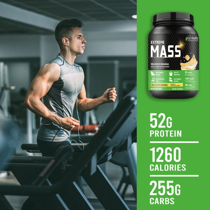 Ozmolts Mass Gainer Powder Weight Gainer Rich in 52g Protein Mass Extreme Improving Muscle Mass Creatine Monohydrate Supplements Support Muscle Recovery Banana Flavor 2 Lbs