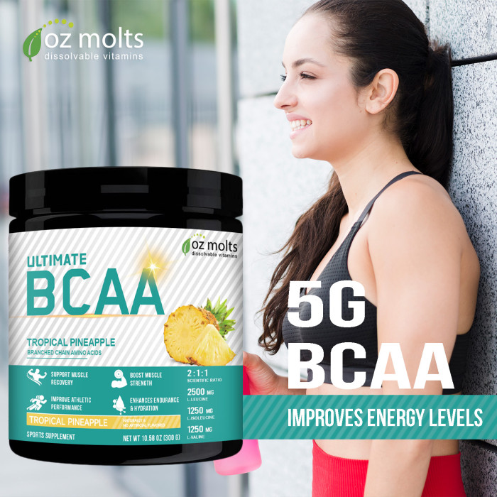 Ozmolts BCAA Supplement Powder Branched Chain Amino Acid Support Muscle Recovery Amino Acid Supplements for Women and Men Amino Acids Drink Reduce Muscles Breakdown BCAA Powder 300g