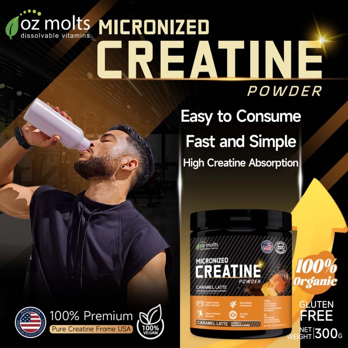 Ozmolts Creatine Monohydrate Powder Muscle Builder Supplements for Fitness Workout Drink Athlene Creatine Powder Increase Energy Caramel Latte 300g