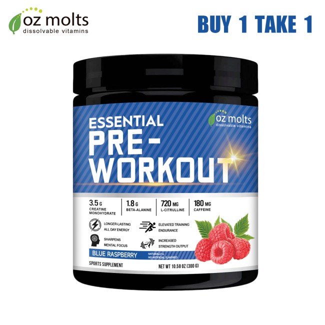 Ozmolts Pre-Workout Powder with Beta Alanine Creatine for Men and Women Enhances Strength and Endurance Sparks Extreme Mental Focus Delivers Intense Muscle Pump Supplies Sustained Energy 300g Raspberry Pre Workout Supplement