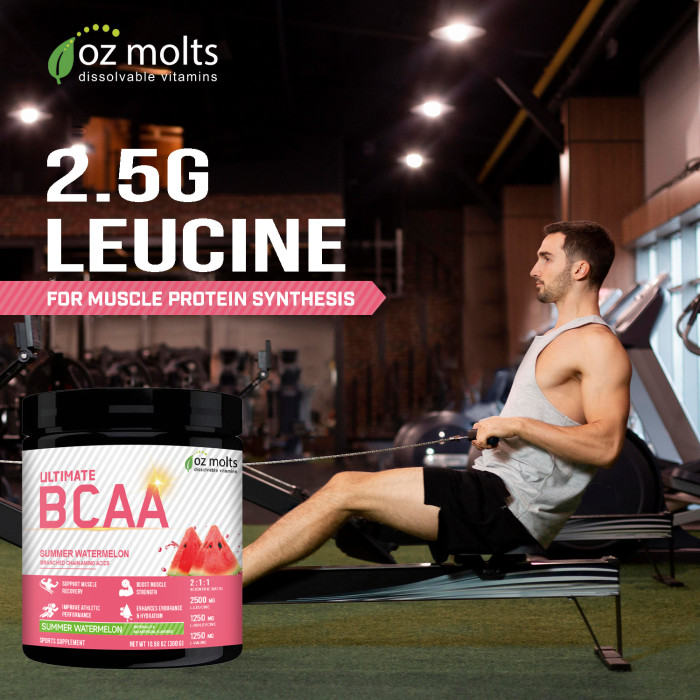 Ozmolts Ultimate BCAA Powder Branched Chain Amino Acid Supplements for Women and Men BCAA 2:1:1 with Beta Alanine Boost Muscle Strength Watermelon 300g