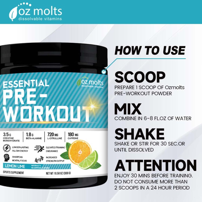 Ozmolts Pre-Workout Supplement Powder with Caffeine 3.5G Creatine Monohydrate Support Energy Drink Enhances Workout Intensity and Performance Pre Workout Drink for Men & Women Food Supplement 300g Lemon Lime