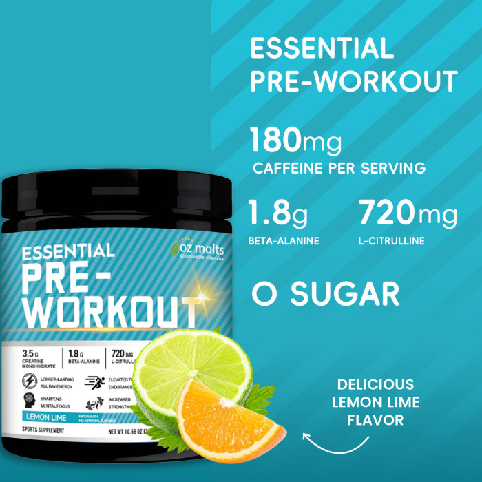 Ozmolts Pre-Workout Supplement Powder with Caffeine 3.5G Creatine Monohydrate Support Energy Drink Enhances Workout Intensity and Performance Pre Workout Drink for Men & Women Food Supplement 300g Lemon Lime