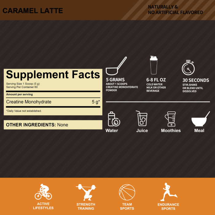 Ozmolts Creatine Monohydrate Powder Muscle Builder Supplements for Fitness Workout Drink Athlene Creatine Powder Increase Energy Caramel Latte 300g