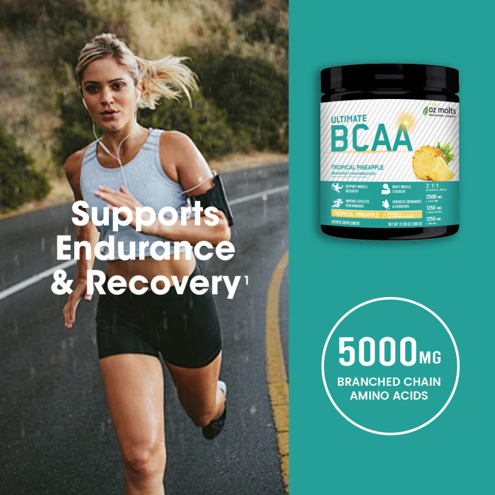 Ozmolts BCAA Supplement Powder Branched Chain Amino Acid Support Muscle Recovery Amino Acid Supplements for Women and Men Amino Acids Drink Reduce Muscles Breakdown BCAA Powder 300g