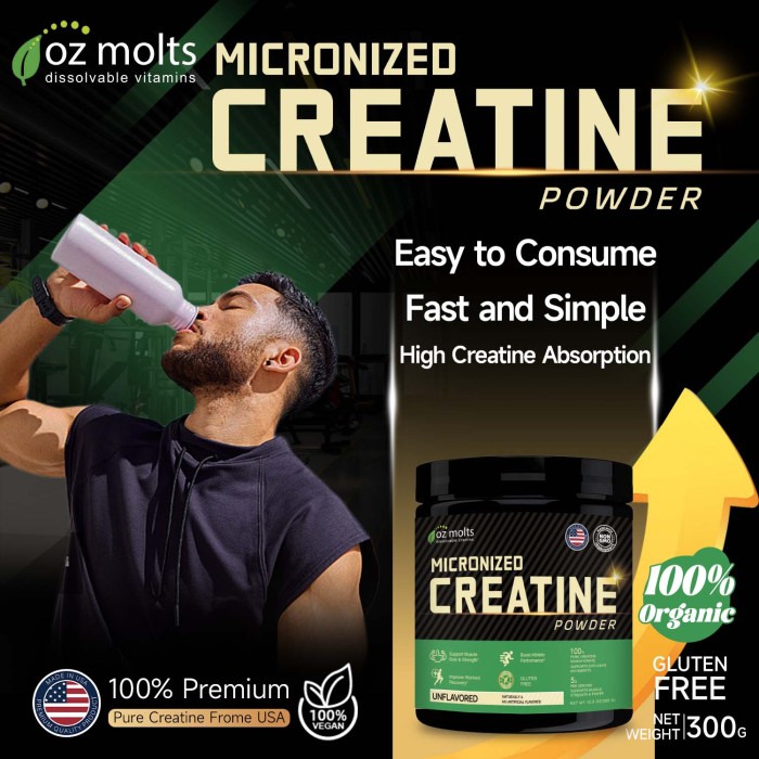 Ozmolts Creatine Monohydrate Powder Workout Recovery Supplements for Muscle Recovery and Builder Creatine Powder for Boosts Energy for Men and Women Creatine 5g per serving Unflavored 300g