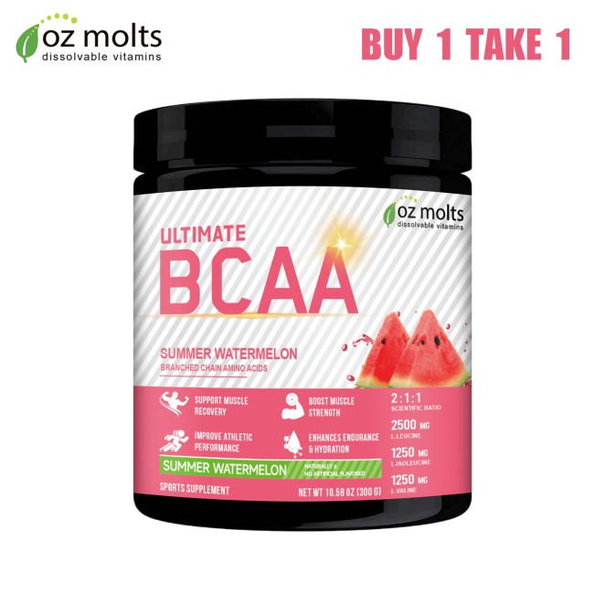 Ozmolts Ultimate BCAA Powder Branched Chain Amino Acid Supplements for Women and Men BCAA 2:1:1 with Beta Alanine Boost Muscle Strength Watermelon 300g