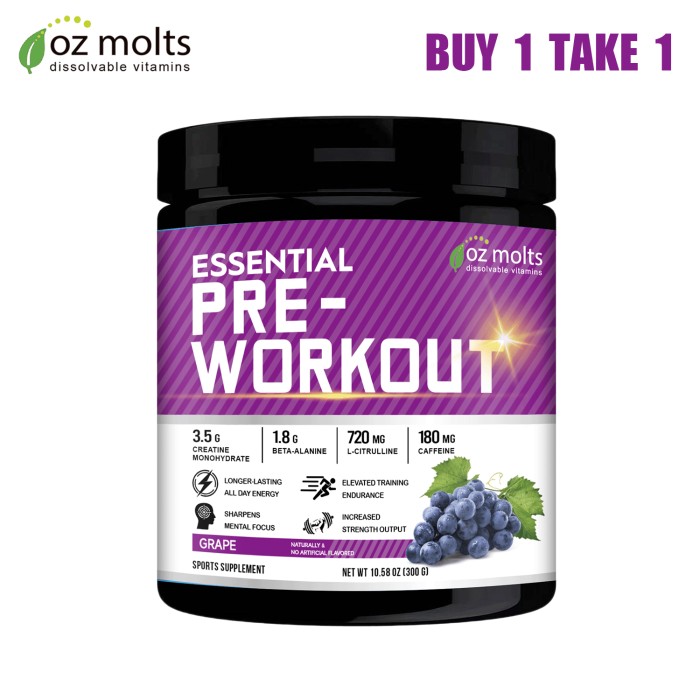 Ozmolts Pre-Workout Supplement with Creatine Monohydrate Increase Lean Muscle & Strength Pre Workout Energy Powder for Men & Women Sharpens Mental Focus Support Energy Sports Nutrition 300g Grape Flavor