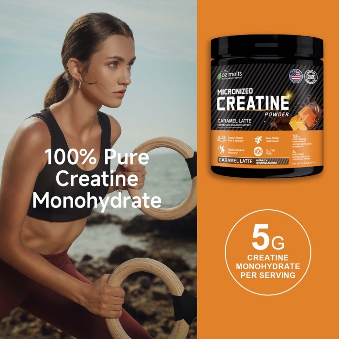 Ozmolts Creatine Monohydrate Powder Muscle Builder Supplements for Fitness Workout Drink Athlene Creatine Powder Increase Energy Caramel Latte 300g
