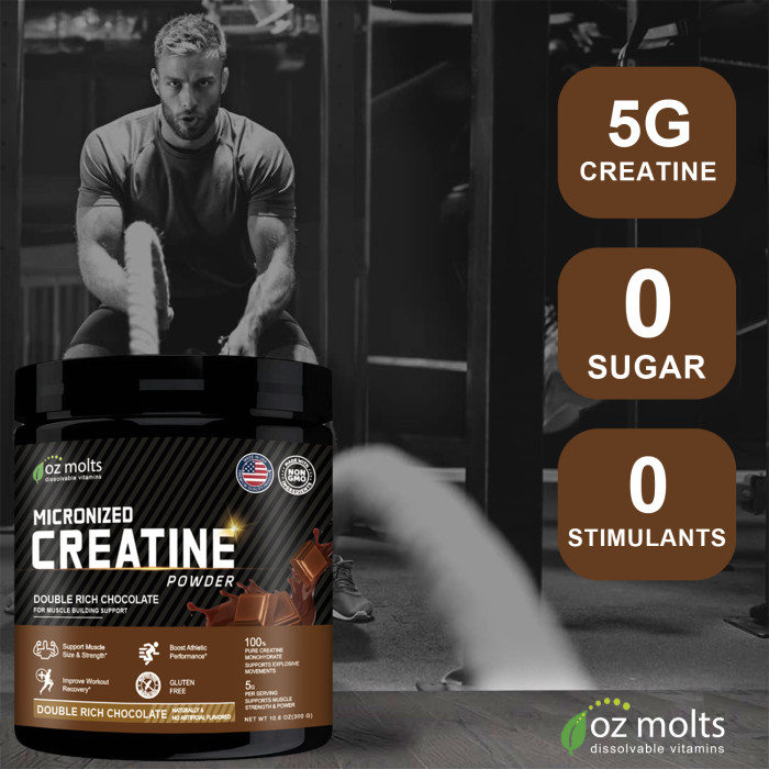 Ozmolts Creatine Monohydrate Powder Double Rich Chocolate Micronized Creatine Power for Muscle Building Support Workout Recovery and Strength Gain Booster Athlene Creatine Powder 300g