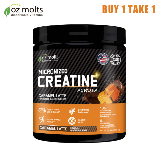 Ozmolts Creatine Monohydrate Powder Muscle Builder Supplements for Fitness Workout Drink Athlene Creatine Powder Increase Energy Caramel Latte 300g