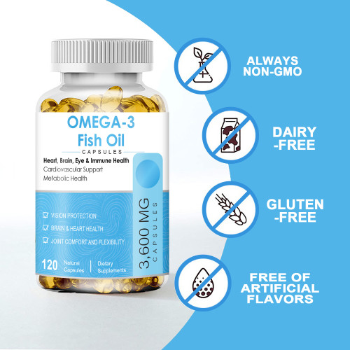 Ozmolts Fish Oil Supplement Omega 3 Fish Oil Capsule DHA & EPA Rich Supplement for Anti Aging Skin, Eyes, Heart, Brain, Immune System Support, 2160 mg Omega 3 3600 Mg Fish Oil Soft-gels 120 Capslues
