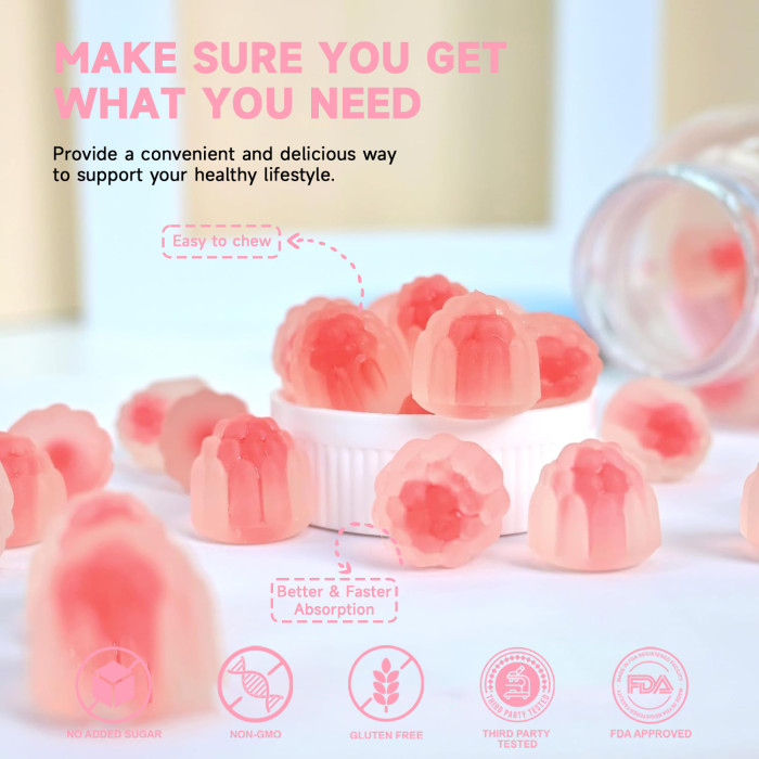 Ozmolts Glutathione Collagen Gummies Collagen Supplement Beauty Supplements Whitening Skin Anti Aging Glow Skin Gluta Gummy Boosting Immunity Strawberry Flavored for Men and Women 60 PCS