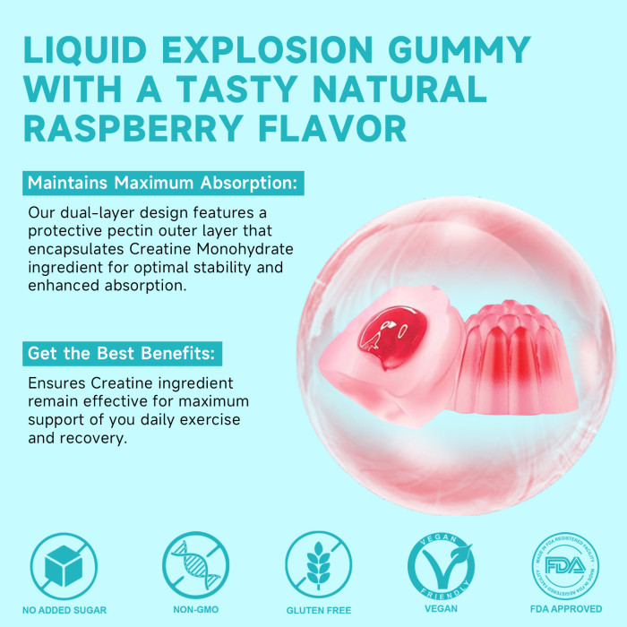 Ozmolts Creatine Monohydrate Gummies Raspberry Creatine Gummy for Muscle Strength Energy Boost Bioavailable Workout Recovery Supplement 60PCS