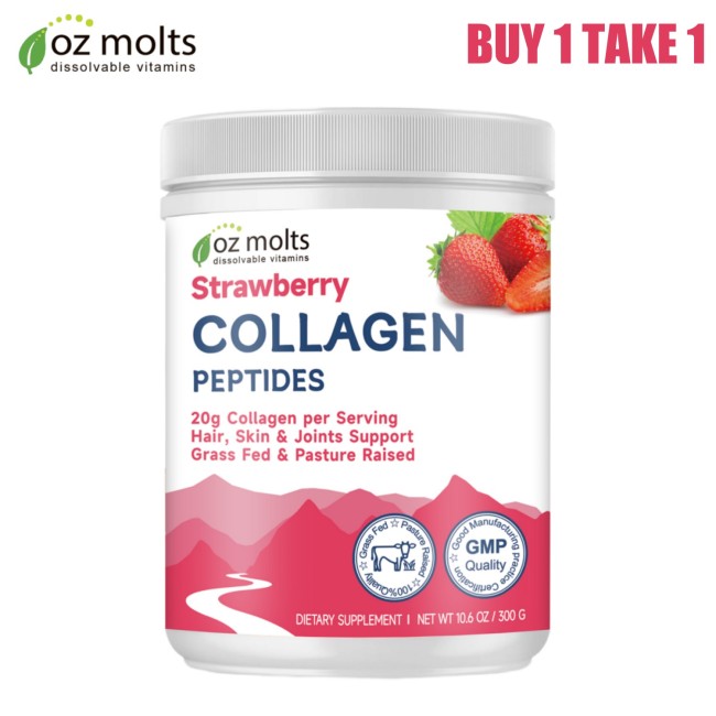Ozmolts Collagen Powder Drink Strawberry Beauty Milk Collagen Peptides Powder Hydrolyzed Collagen Type 1 and 3 Powder Skin Whitening Collagen Glow Supplement  Anti Aging 20000 mg Collagen Drink 300g