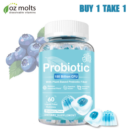 Ozmolts Probiotic Gummies Promoting Metabolism 150 Billion CFU Probiotics Gummy Enhance Immunity Food Supplements Supports Digestive Health Blueberry 60pcs