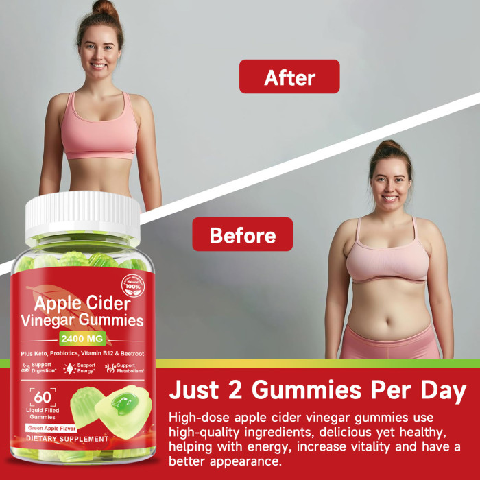 Ozmolts Apple Cider Vinegar Gummies Slimming Supplement with Vitamin B12 Gummy Weight Loss Supplements Apple Cider Vinegar Gummy Promote Digestion Suppress Appetite Green Apple 60 PCS