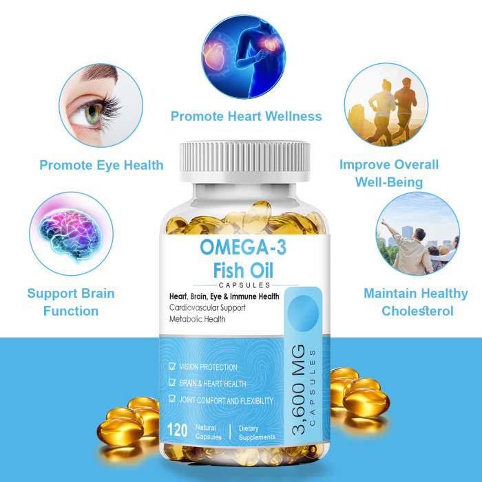 Ozmolts Fish Oil Supplement Omega 3 Fish Oil Capsule DHA & EPA Rich Supplement for Anti Aging Skin, Eyes, Heart, Brain, Immune System Support, 2160 mg Omega 3 3600 Mg Fish Oil Soft-gels 120 Capslues