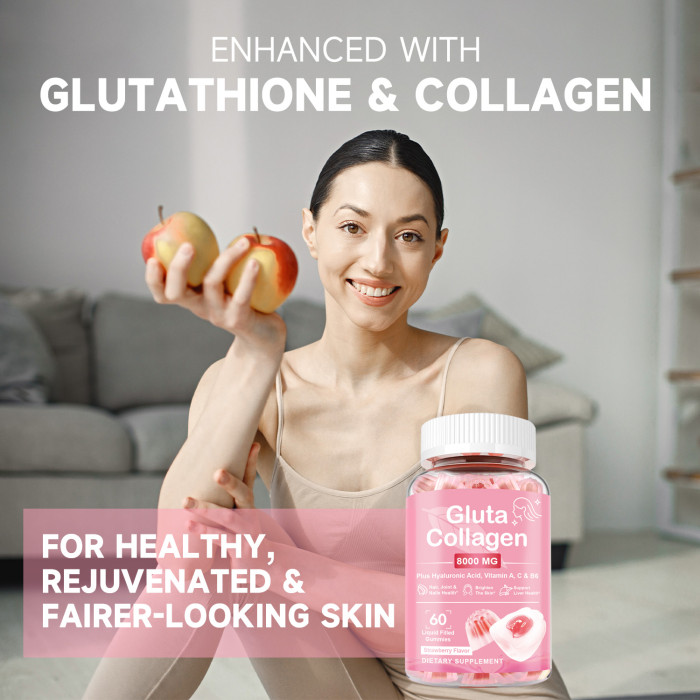 Ozmolts Glutathione Collagen Gummies Collagen Supplement Beauty Supplements Whitening Skin Anti Aging Glow Skin Gluta Gummy Boosting Immunity Strawberry Flavored for Men and Women 60 PCS