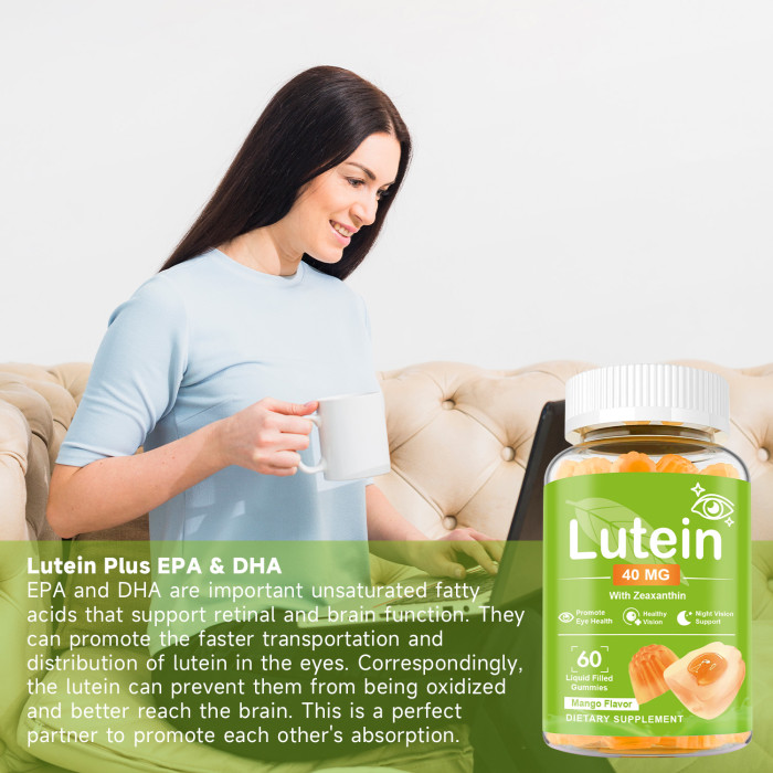 Ozmolts Lutein Eye Supplement Gummies Help Blue Light And UV Protection Antioxidant Supplement Protect Cardiovascular Health Mango Flavor 60 Gummies Vegan