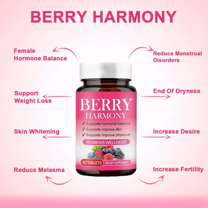 Ozmolts Berry Harmony Supplement for Hormone Balance Womens Wellness Berry Glow Skin Care Dietary Supplement Improved Women's Health 60 Tablets