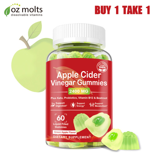 Ozmolts Apple Cider Vinegar Gummies Slimming Supplement with Vitamin B12 Gummy Weight Loss Supplements Apple Cider Vinegar Gummy Promote Digestion Suppress Appetite Green Apple 60 PCS