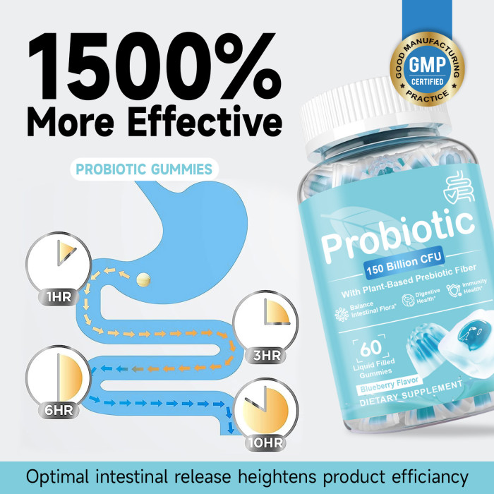 Ozmolts Probiotic Gummies Promoting Metabolism 150 Billion CFU Probiotics Gummy Enhance Immunity Food Supplements Supports Digestive Health Blueberry 60pcs