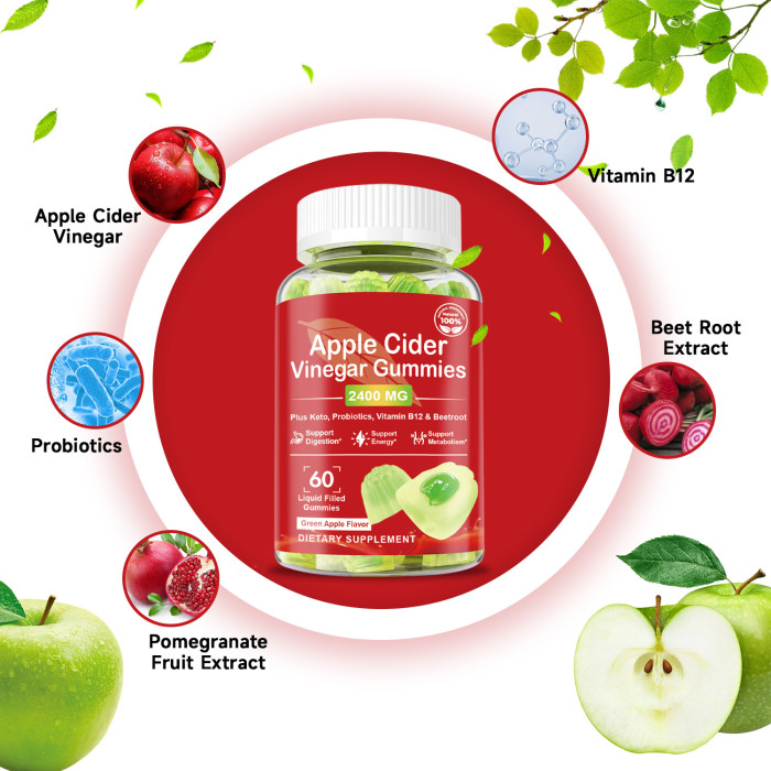 Ozmolts Apple Cider Vinegar Gummies Slimming Supplement with Vitamin B12 Gummy Weight Loss Supplements Apple Cider Vinegar Gummy Promote Digestion Suppress Appetite Green Apple 60 PCS