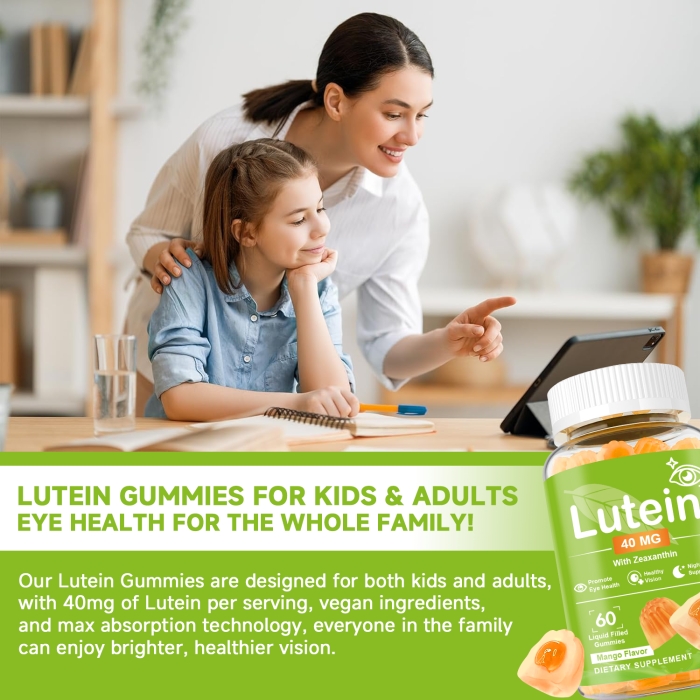 Ozmolts Lutein Eye Supplement Gummies Help Blue Light And UV Protection Antioxidant Supplement Protect Cardiovascular Health Mango Flavor 60 Gummies Vegan