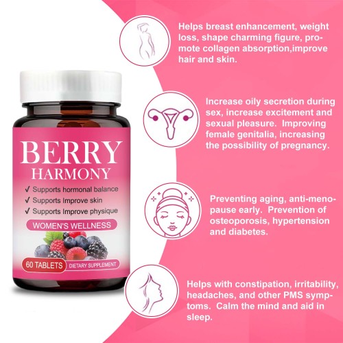 Ozmolts Berry Harmony Supplement for Hormone Balance Womens Wellness Berry Glow Skin Care Dietary Supplement Improved Women's Health 60 Tablets