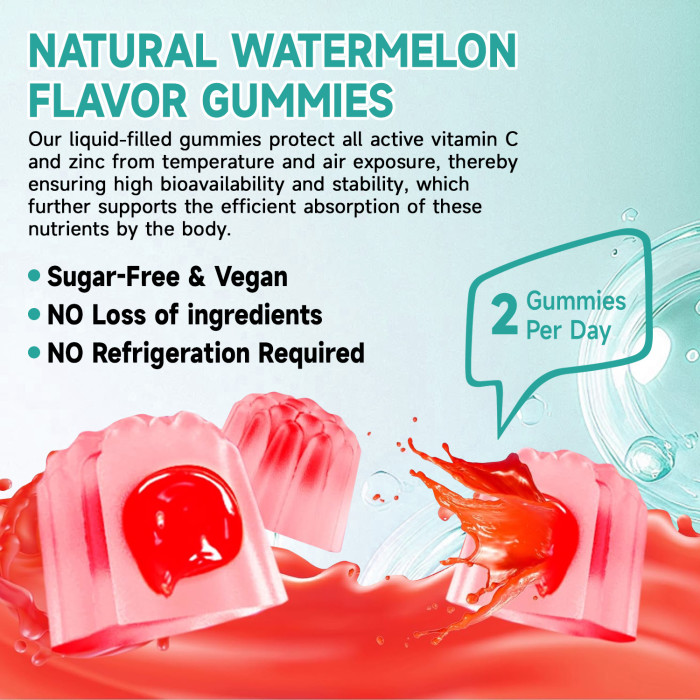 Ozmolts Vitamin C with Zinc Supplement Gummies Provide Skin Care Vitamin C Gummy with Ascorbic Acid Support Immune Health for Adult 60 Gummies Vegan NON-GMO Watermelon Flavor