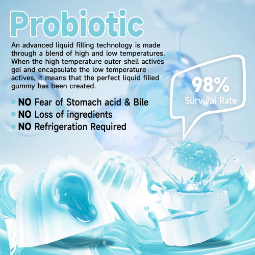 Ozmolts Probiotic Gummies Promoting Metabolism 150 Billion CFU Probiotics Gummy Enhance Immunity Food Supplements Supports Digestive Health Blueberry 60pcs